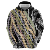 Black Palaka Hawaii Leis Zip Hoodie Hawaiian-plaid Elegant Tropical Vibes - Polynesian Pride