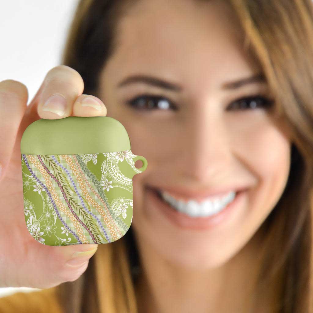 Green Palaka Hawaii Leis AirPods Case Hawaiian-plaid Elegant Tropical Vibes - Polynesian Pride