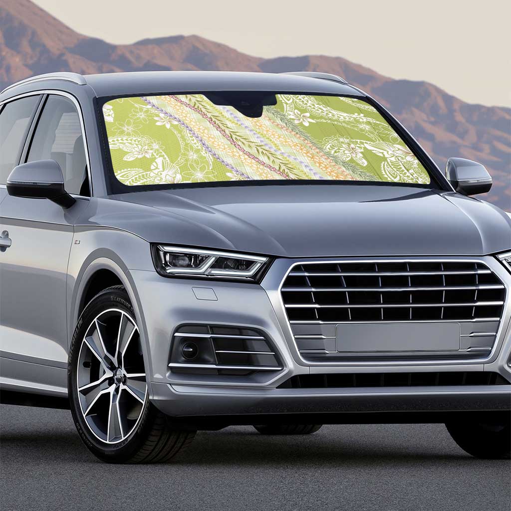 Green Palaka Hawaii Leis Auto Sun Shade Hawaiian-plaid Elegant Tropical Vibes - Polynesian Pride