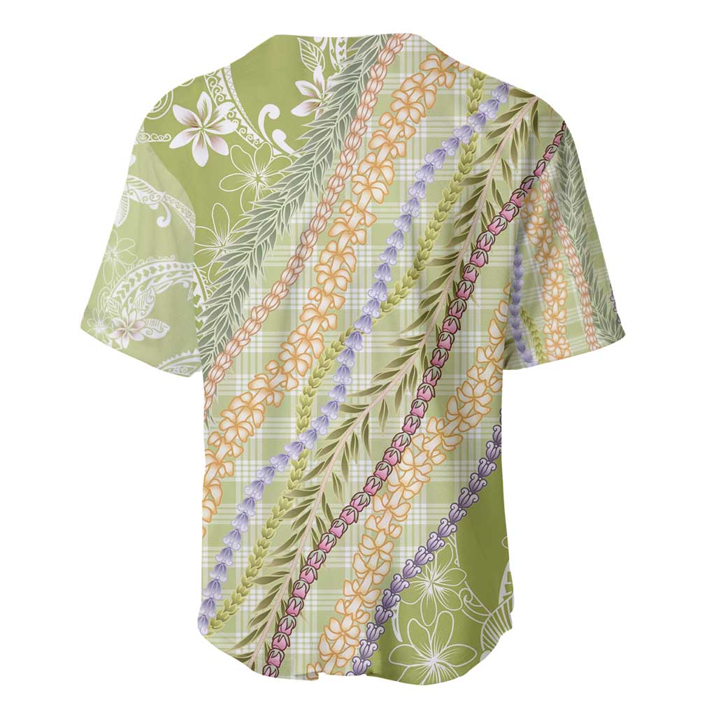Green Palaka Hawaii Leis Baseball Jersey Hawaiian-plaid Elegant Tropical Vibes - Polynesian Pride