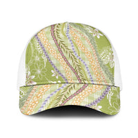 Green Palaka Hawaii Leis Baseball Net Cap Hawaiian-plaid Elegant Tropical Vibes - Polynesian Pride