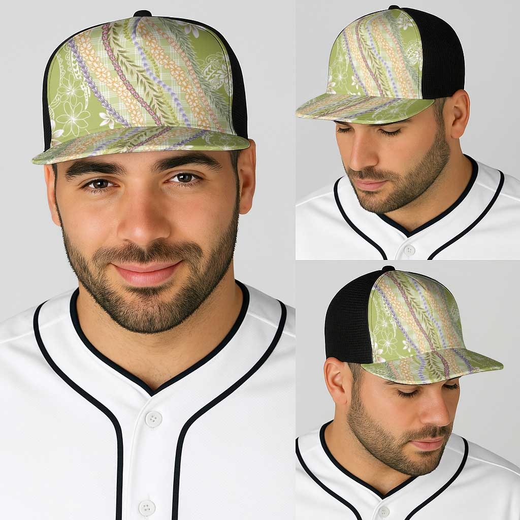 Green Palaka Hawaii Leis Baseball Net Cap Hawaiian-plaid Elegant Tropical Vibes - Polynesian Pride