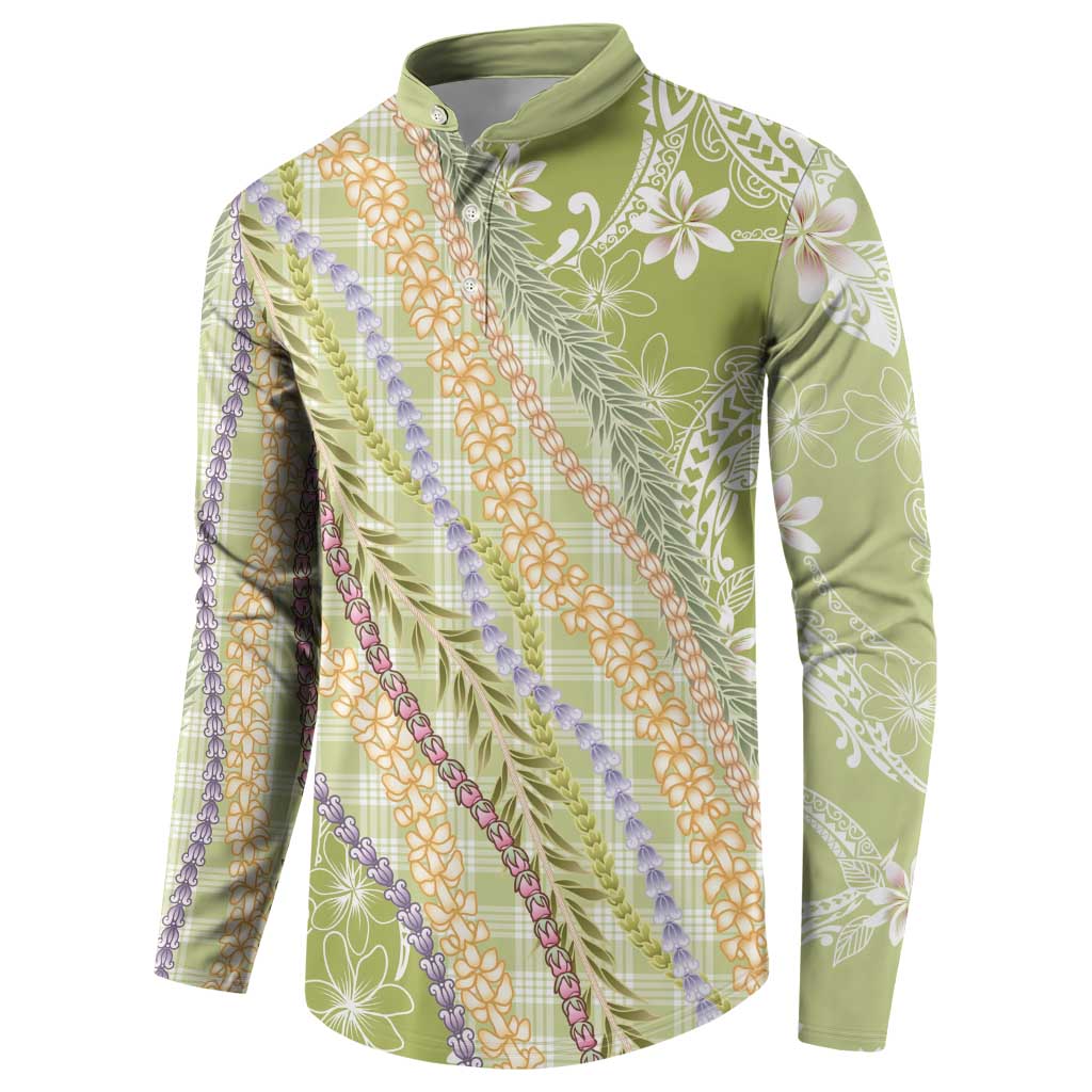 Green Palaka Hawaii Leis Button Sweatshirt Hawaiian-plaid Elegant Tropical Vibes - Polynesian Pride