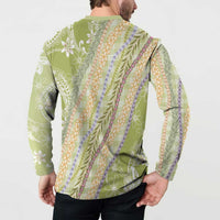 Green Palaka Hawaii Leis Button Sweatshirt Hawaiian-plaid Elegant Tropical Vibes - Polynesian Pride