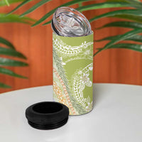 Green Palaka Hawaii Leis 4 in 1 Can Cooler Tumbler Hawaiian-plaid Elegant Tropical Vibes - Polynesian Pride