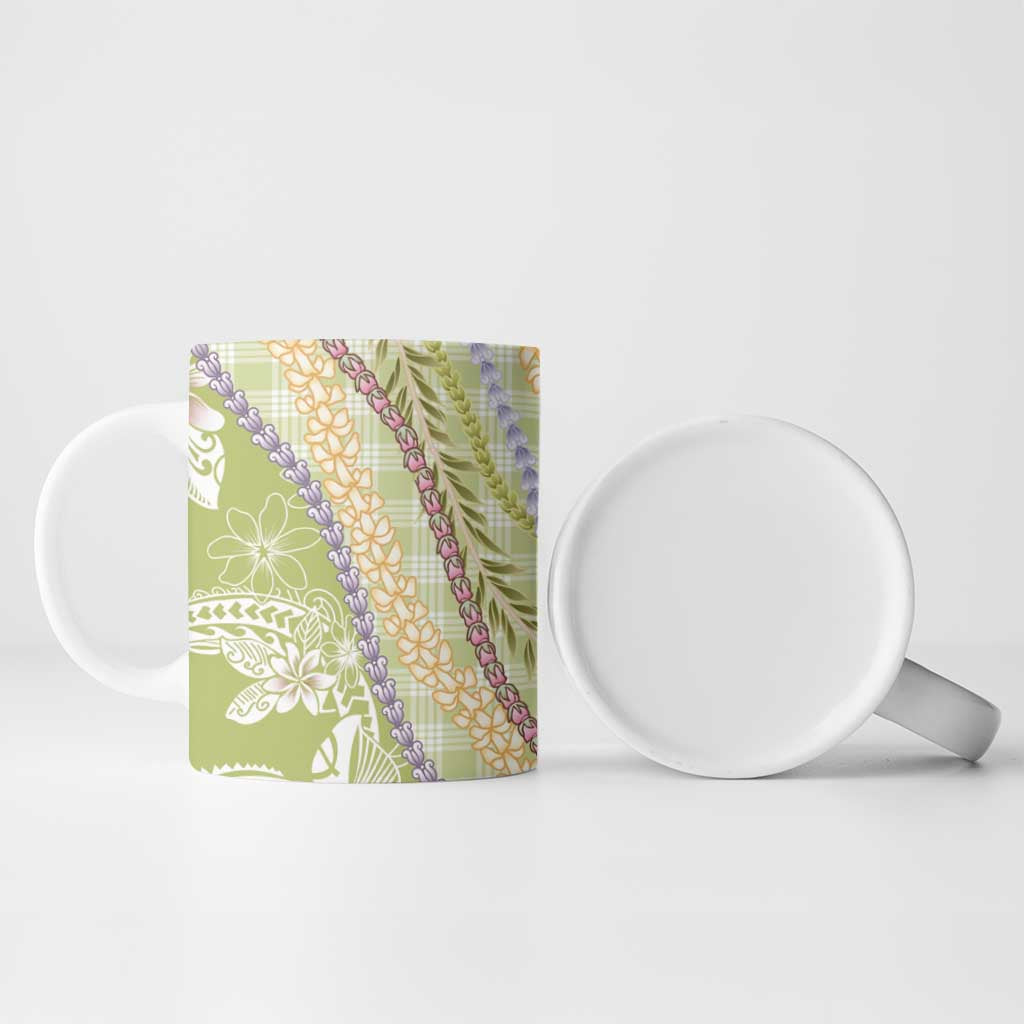 Green Palaka Hawaii Leis Ceramic Mug Hawaiian-plaid Elegant Tropical Vibes - Polynesian Pride