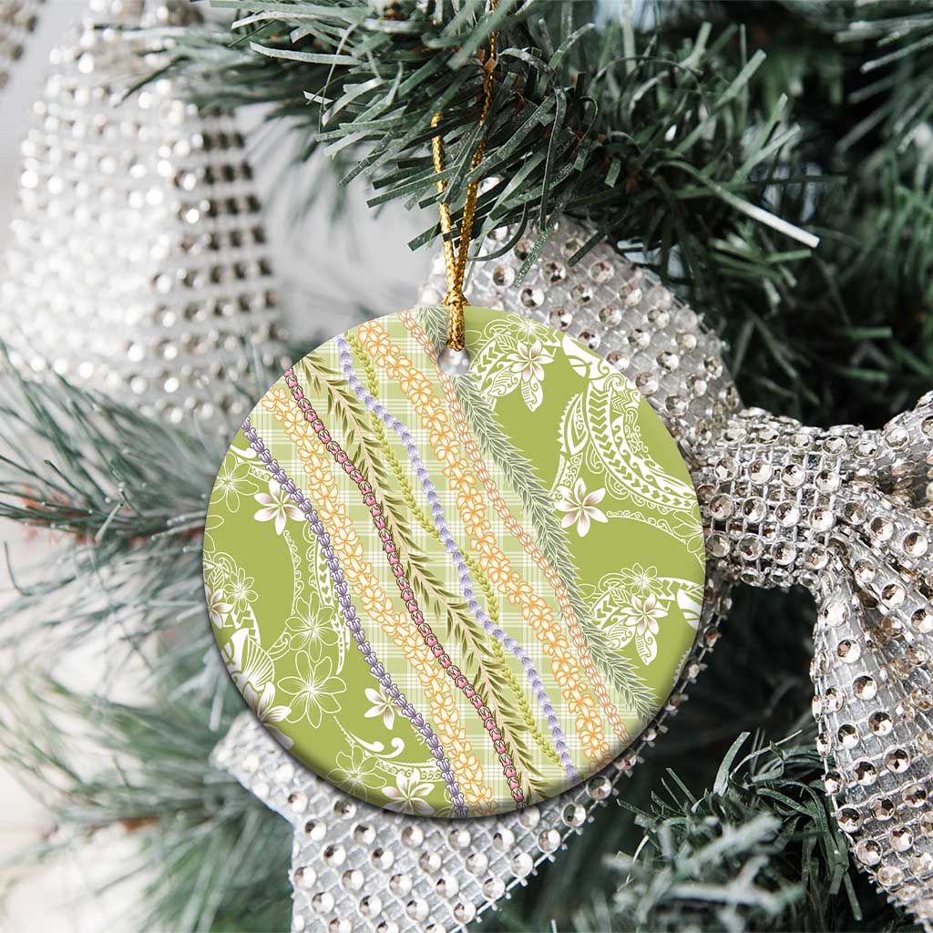 Green Palaka Hawaii Leis Ceramic Ornament Hawaiian-plaid Elegant Tropical Vibes - Polynesian Pride