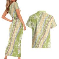 Green Palaka Hawaii Leis Couples Matching Short Sleeve Bodycon Dress and Hawaiian Shirt Hawaiian-plaid Elegant Tropical Vibes - Polynesian Pride