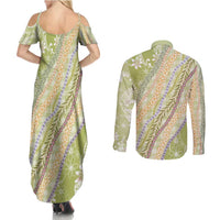 Green Palaka Hawaii Leis Couples Matching Summer Maxi Dress and Long Sleeve Button Shirt Hawaiian-plaid Elegant Tropical Vibes - Polynesian Pride