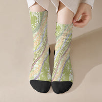 Green Palaka Hawaii Leis Crew Socks Hawaiian-plaid Elegant Tropical Vibes