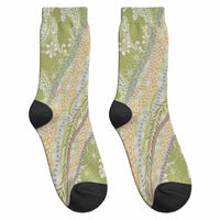 Green Palaka Hawaii Leis Crew Socks Hawaiian-plaid Elegant Tropical Vibes