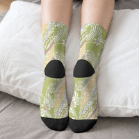 Green Palaka Hawaii Leis Crew Socks Hawaiian-plaid Elegant Tropical Vibes