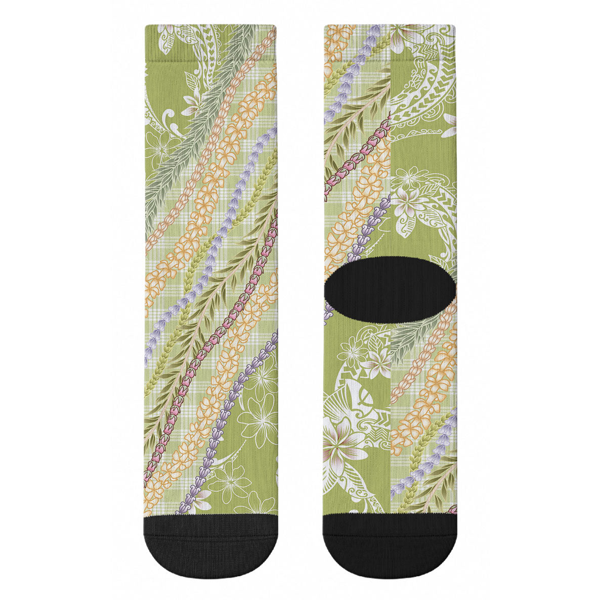 Green Palaka Hawaii Leis Crew Socks Hawaiian-plaid Elegant Tropical Vibes