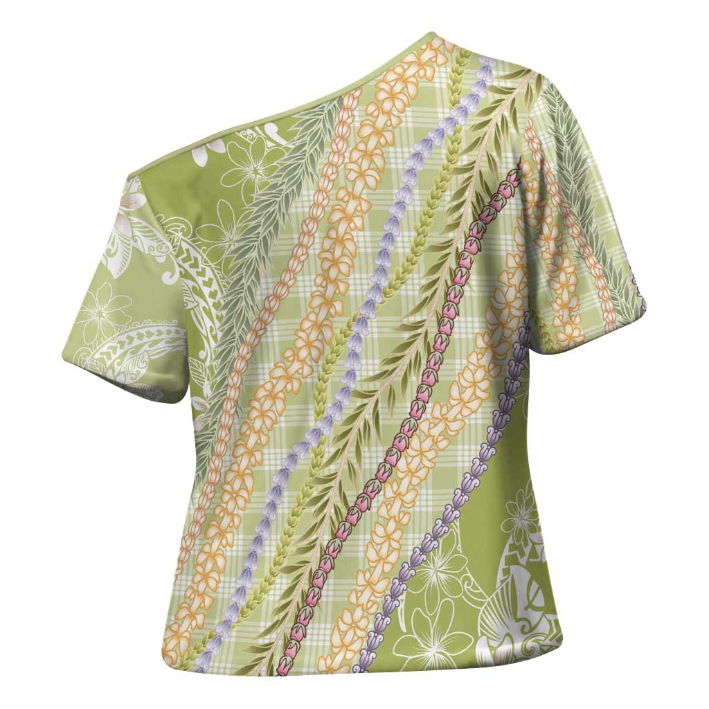 Green Palaka Hawaii Leis Cross Shoulder Shirt Hawaiian-plaid Elegant Tropical Vibes - Polynesian Pride