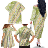 Green Palaka Hawaii Leis Family Matching Off The Shoulder Long Sleeve Dress and Hawaiian Shirt Hawaiian-plaid Elegant Tropical Vibes - Polynesian Pride