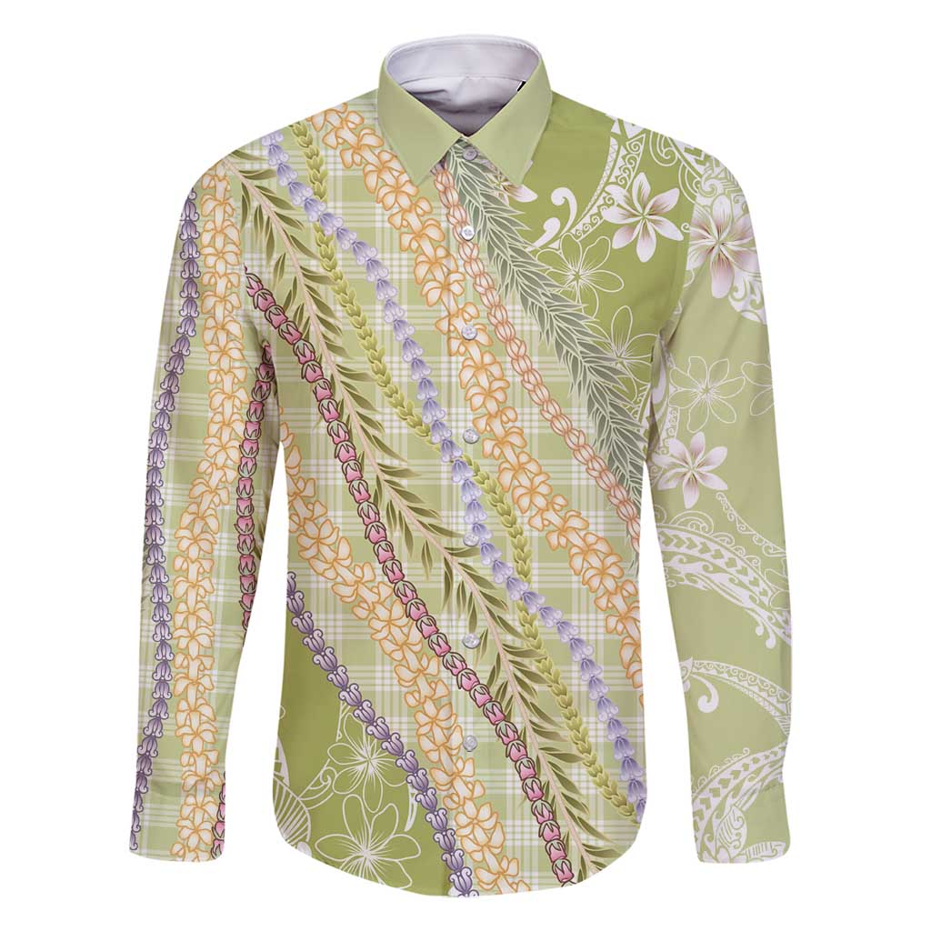 Green Palaka Hawaii Leis Family Matching Off Shoulder Maxi Dress and Hawaiian Shirt Hawaiian-plaid Elegant Tropical Vibes - Polynesian Pride