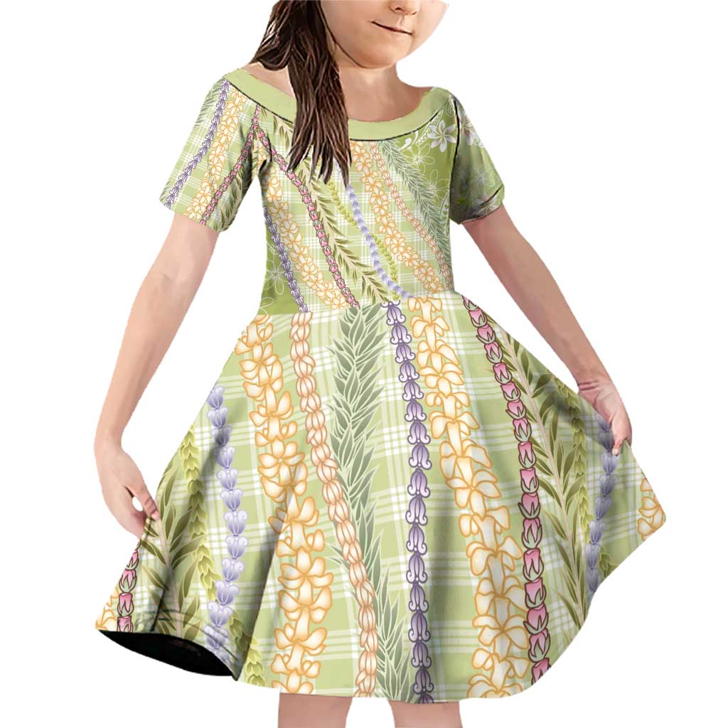 Green Palaka Hawaii Leis Family Matching Off Shoulder Short Dress and Hawaiian Shirt Hawaiian-plaid Elegant Tropical Vibes - Polynesian Pride