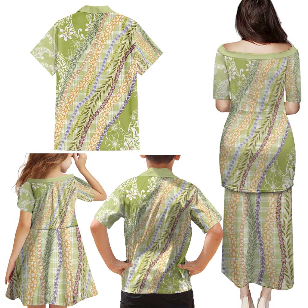 Green Palaka Hawaii Leis Family Matching Puletasi and Hawaiian Shirt Hawaiian-plaid Elegant Tropical Vibes - Polynesian Pride