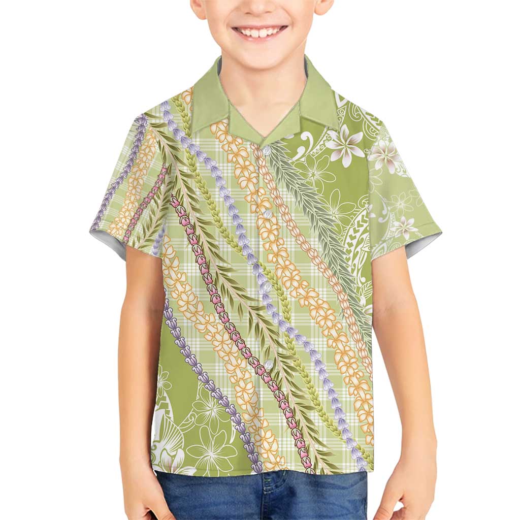 Green Palaka Hawaii Leis Family Matching Puletasi and Hawaiian Shirt Hawaiian-plaid Elegant Tropical Vibes - Polynesian Pride