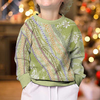 Green Palaka Hawaii Leis Kid Ugly Christmas Sweater Hawaiian-plaid Elegant Tropical Vibes - Polynesian Pride