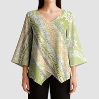 Green Palaka Hawaii Leis Kimono Sleeve Blouse Hawaiian-plaid Elegant Tropical Vibes - Polynesian Pride