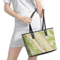 Green Palaka Hawaii Leis Leather Tote Bag Hawaiian-plaid Elegant Tropical Vibes - Polynesian Pride