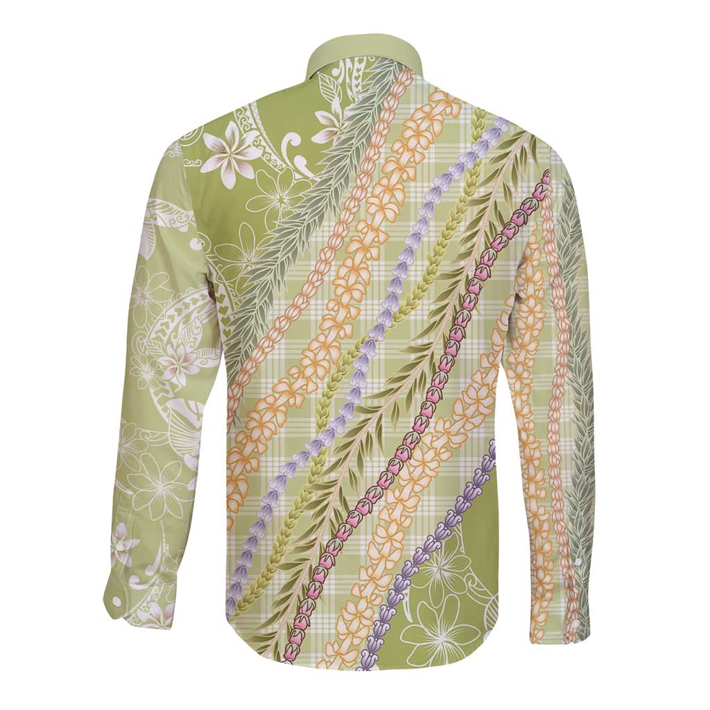 Green Palaka Hawaii Leis Long Sleeve Button Shirt Hawaiian-plaid Elegant Tropical Vibes - Polynesian Pride