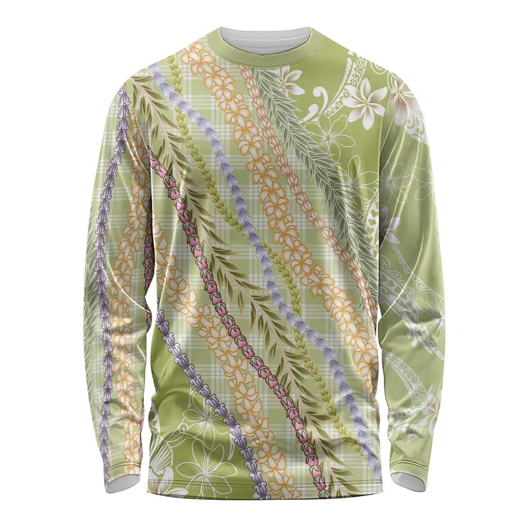 Green Palaka Hawaii Leis Long Sleeve Shirt Hawaiian-plaid Elegant Tropical Vibes - Polynesian Pride