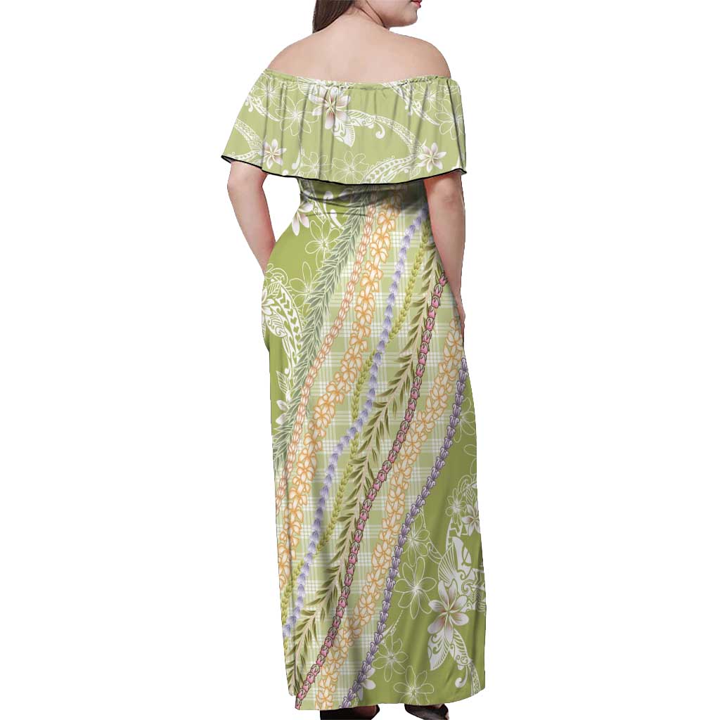 Green Palaka Hawaii Leis Off Shoulder Maxi Dress Hawaiian-plaid Elegant Tropical Vibes - Polynesian Pride
