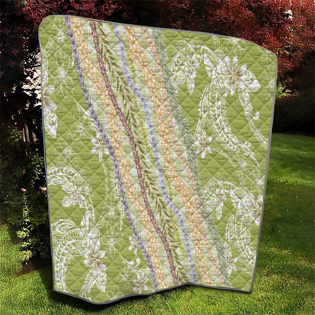 Green Palaka Hawaii Leis Quilt Hawaiian-plaid Elegant Tropical Vibes - Polynesian Pride