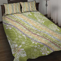Green Palaka Hawaii Leis Quilt Bed Set Hawaiian-plaid Elegant Tropical Vibes - Polynesian Pride