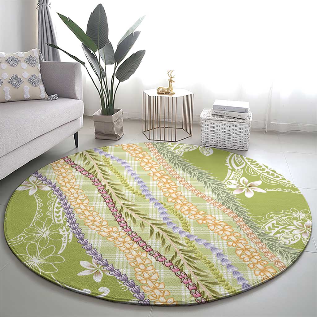 Green Palaka Hawaii Leis Round Carpet Hawaiian-plaid Elegant Tropical Vibes - Polynesian Pride
