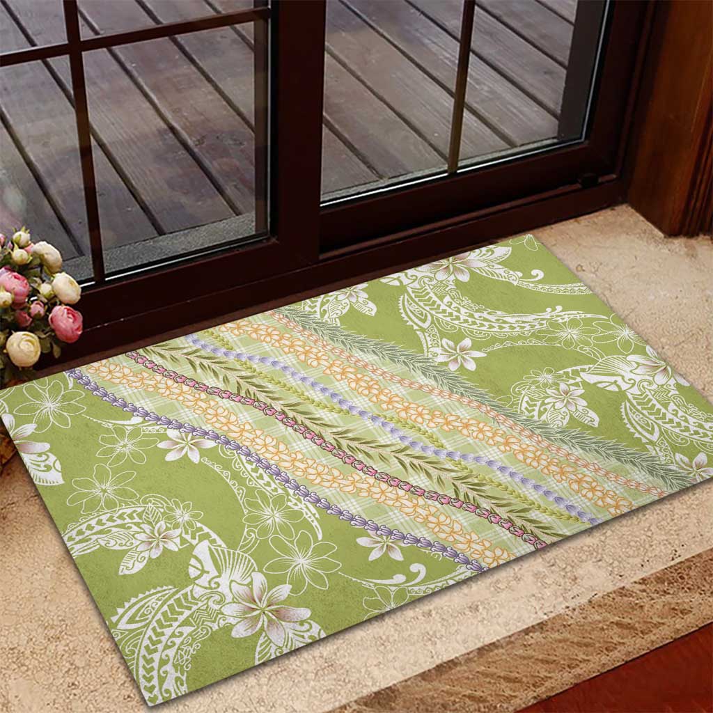 Green Palaka Hawaii Leis Rubber Doormat Hawaiian-plaid Elegant Tropical Vibes - Polynesian Pride