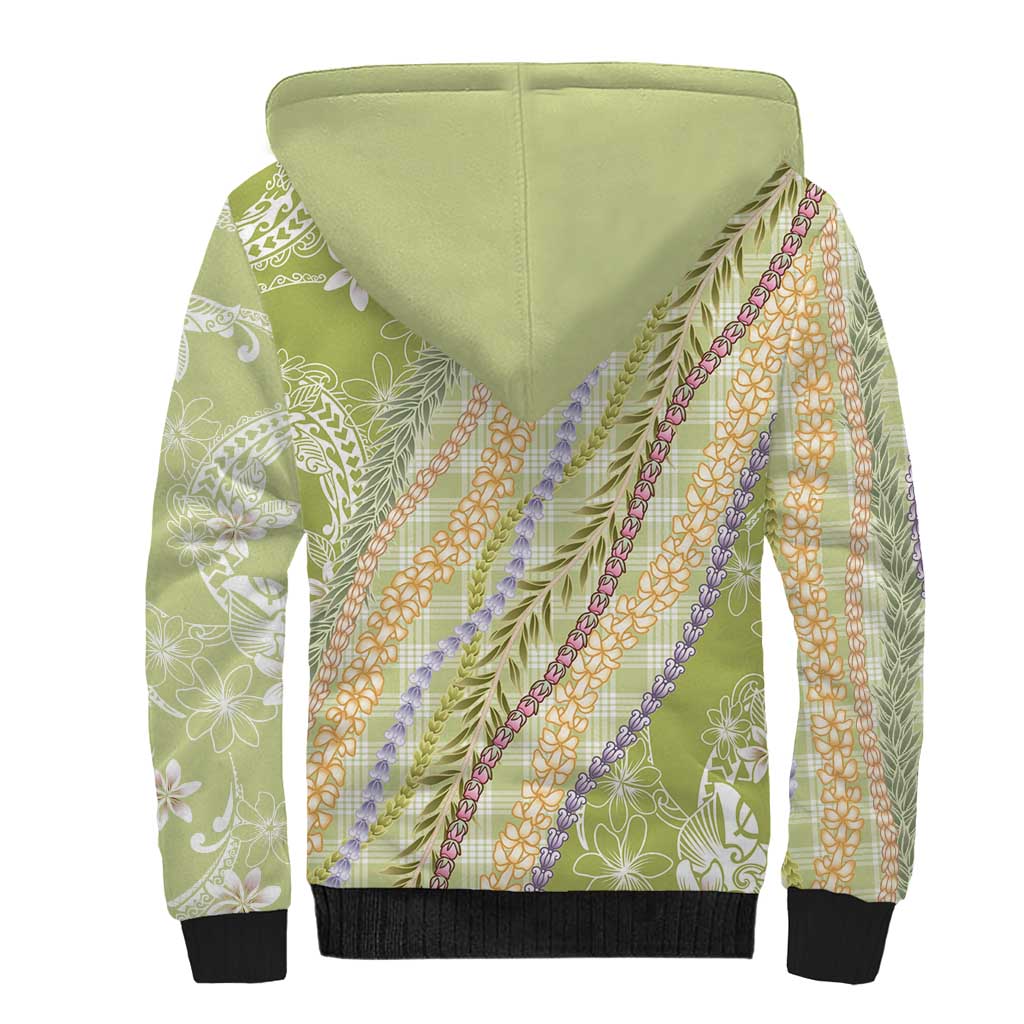 Green Palaka Hawaii Leis Sherpa Hoodie Hawaiian-plaid Elegant Tropical Vibes - Polynesian Pride