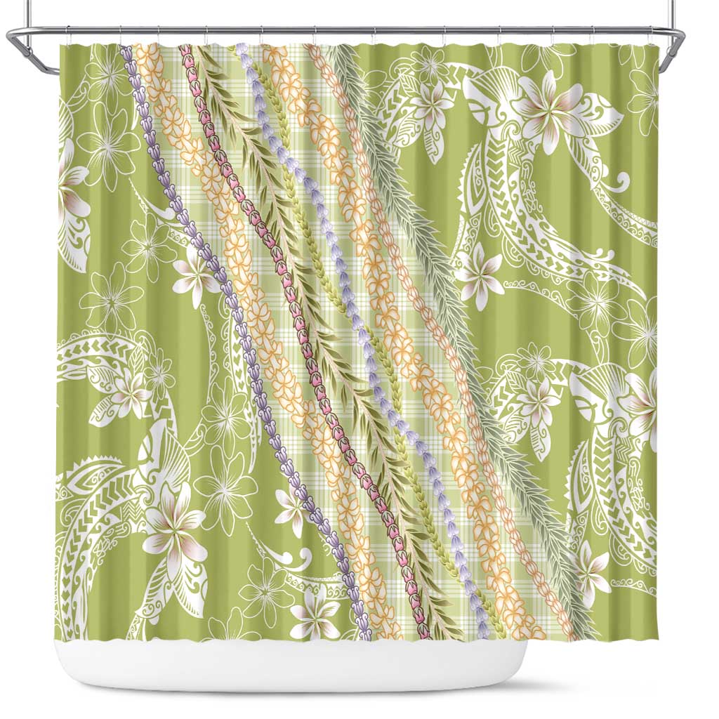 Green Palaka Hawaii Leis Shower Curtain Hawaiian-plaid Elegant Tropical Vibes - Polynesian Pride