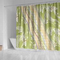 Green Palaka Hawaii Leis Shower Curtain Hawaiian-plaid Elegant Tropical Vibes - Polynesian Pride