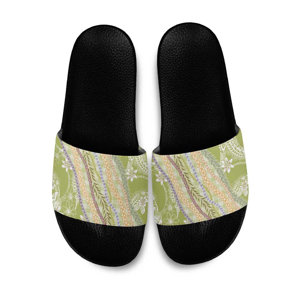 Green Palaka Hawaii Leis Slide Sandals Hawaiian-plaid Elegant Tropical Vibes - Polynesian Pride