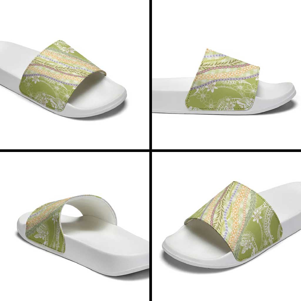 Green Palaka Hawaii Leis Slide Sandals Hawaiian-plaid Elegant Tropical Vibes - Polynesian Pride