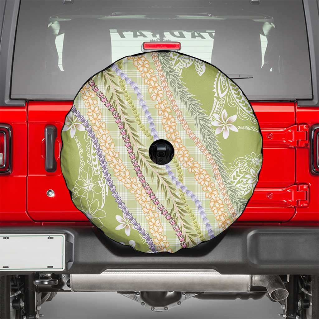 Green Palaka Hawaii Leis Spare Tire Cover Hawaiian-plaid Elegant Tropical Vibes - Polynesian Pride