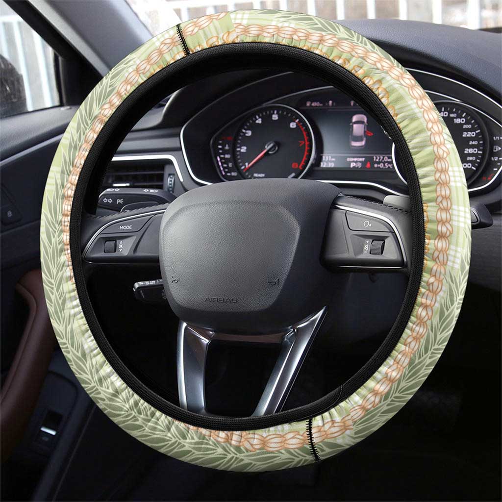 Green Palaka Hawaii Leis Steering Wheel Cover Hawaiian-plaid Elegant Tropical Vibes - Polynesian Pride