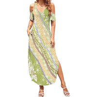Green Palaka Hawaii Leis Summer Maxi Dress Hawaiian-plaid Elegant Tropical Vibes - Polynesian Pride