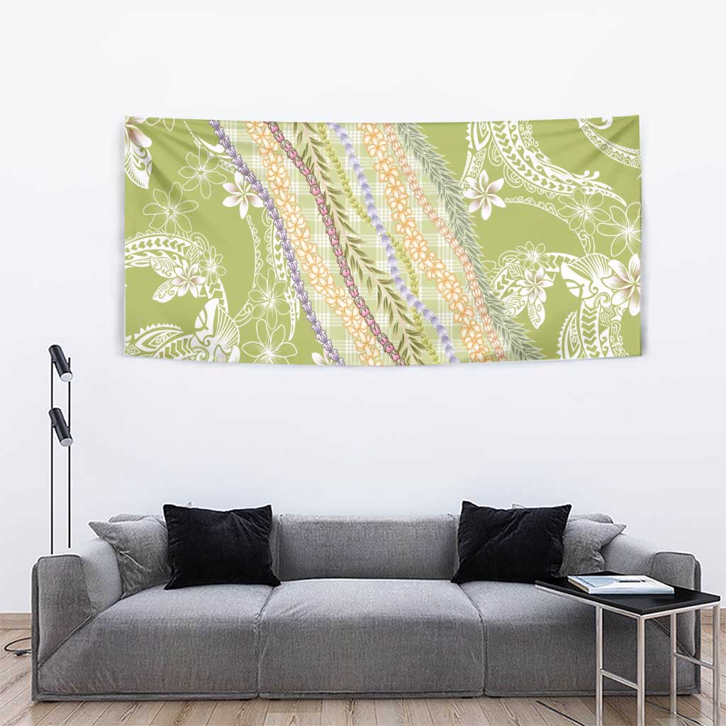Green Palaka Hawaii Leis Tapestry Hawaiian-plaid Elegant Tropical Vibes - Polynesian Pride