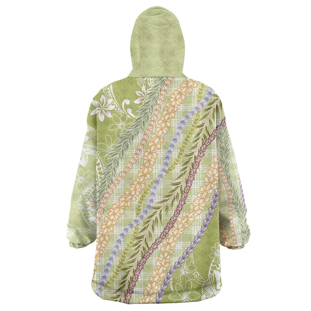 Green Palaka Hawaii Leis Wearable Blanket Hoodie Hawaiian-plaid Elegant Tropical Vibes - Polynesian Pride