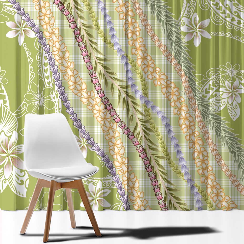 Green Palaka Hawaii Leis Window Curtain Hawaiian-plaid Elegant Tropical Vibes - Polynesian Pride