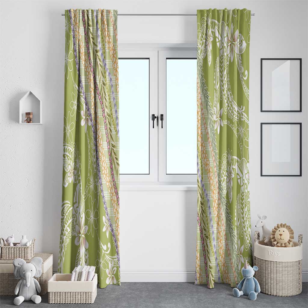Green Palaka Hawaii Leis Window Curtain Hawaiian-plaid Elegant Tropical Vibes - Polynesian Pride