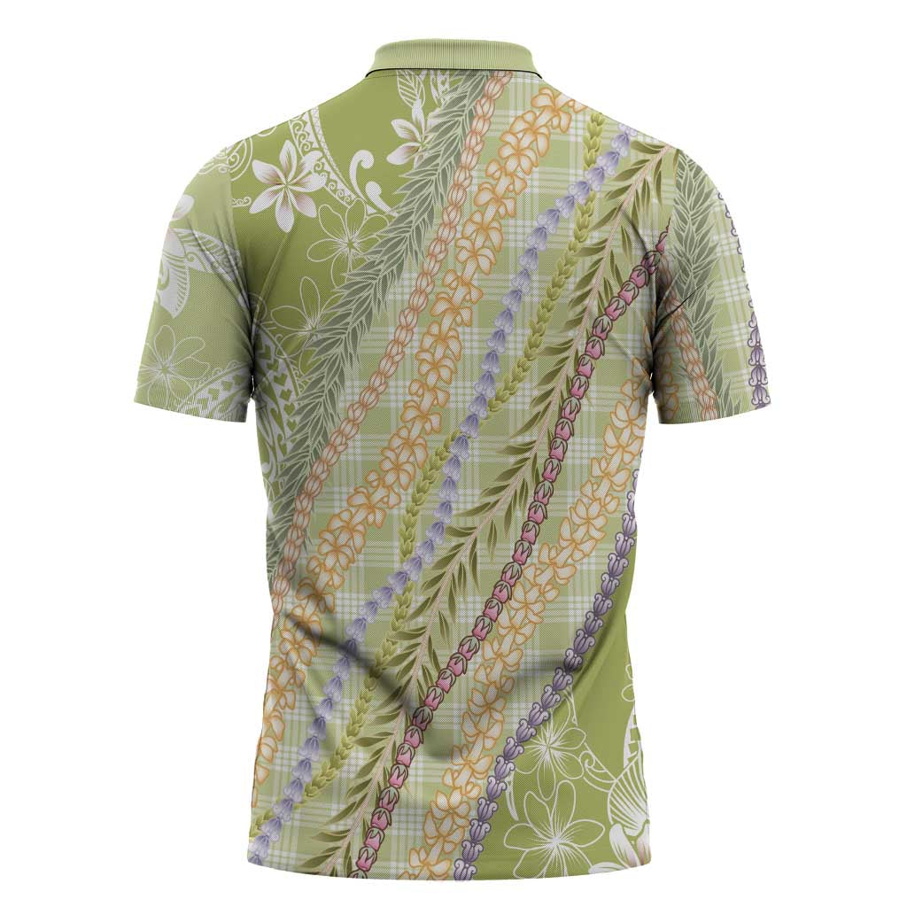Green Palaka Hawaii Leis Zipper Polo Shirt Hawaiian-plaid Elegant Tropical Vibes - Polynesian Pride