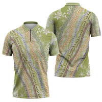 Green Palaka Hawaii Leis Zipper Polo Shirt Hawaiian-plaid Elegant Tropical Vibes - Polynesian Pride