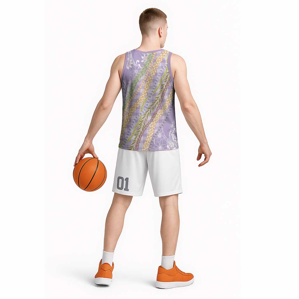 Purple Palaka Hawaii Leis Basketball Jersey Hawaiian-plaid Elegant Tropical Vibes - Polynesian Pride