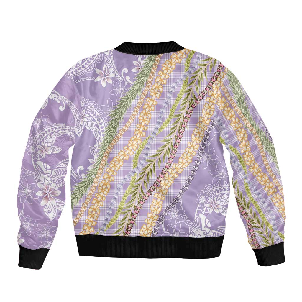 Purple Palaka Hawaii Leis Bomber Jacket Hawaiian-plaid Elegant Tropical Vibes - Polynesian Pride