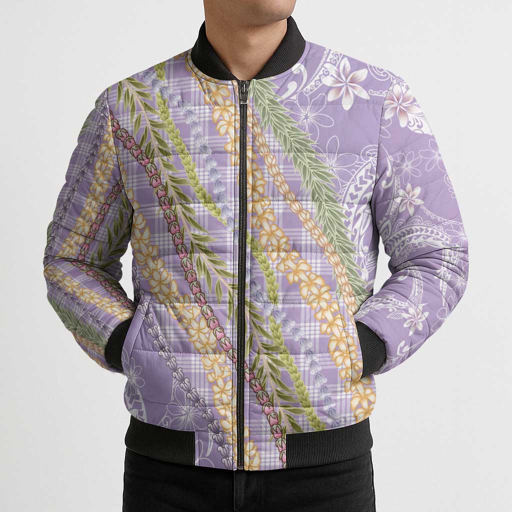 Purple Palaka Hawaii Leis Bomber Puffer Jacket Hawaiian-plaid Elegant Tropical Vibes - Polynesian Pride